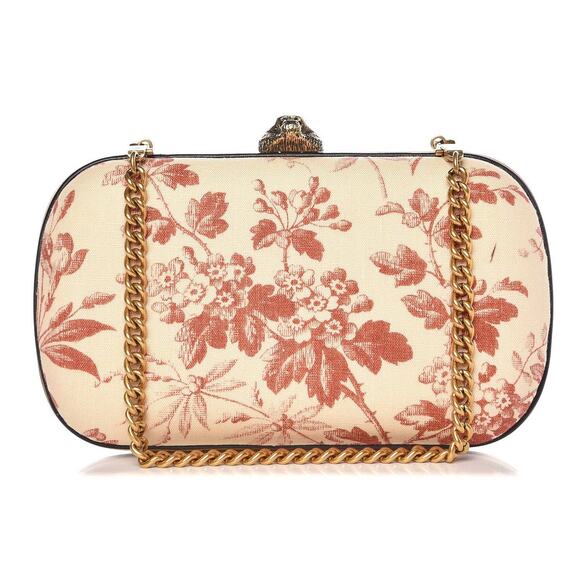 Gucci Linen Herbarium Cherry Blossom Print Broadway Box Chain Clutch Bag - Picture 1 of 15